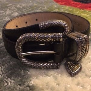 BRIGHTON Black Leather Belt Moc CROC Heart Buckle